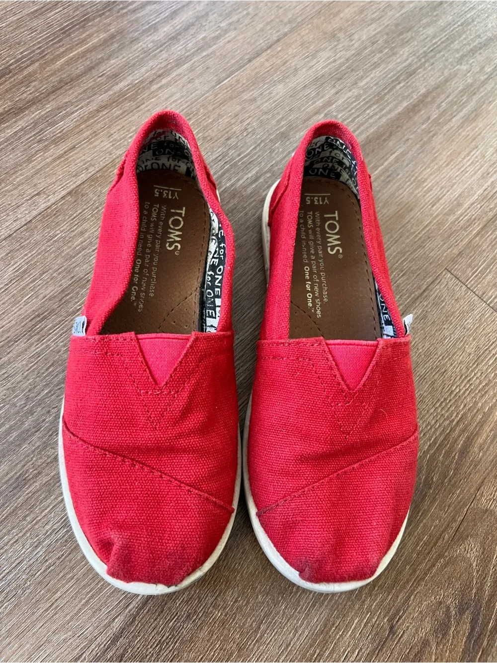 Toms Canvas Slip-On Shoes in Red with White Sole